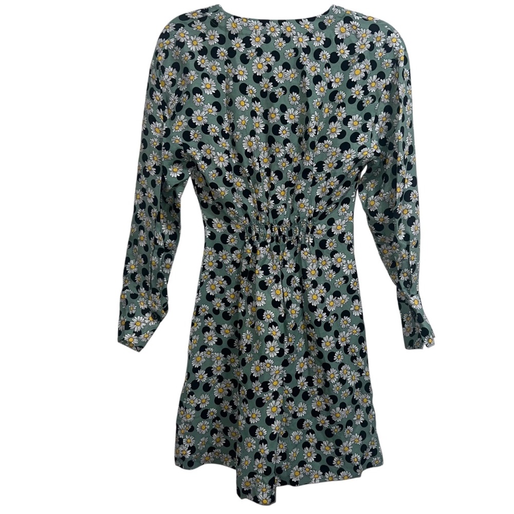 Sandro Angele Floral Print Polka Dot Linen Mini Dress Sage Green - Picture 7 of 13